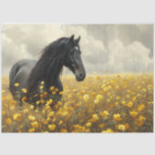 黄色の野生の花の切り離し付きの黒いスタリオン 薄葉紙 (正面)