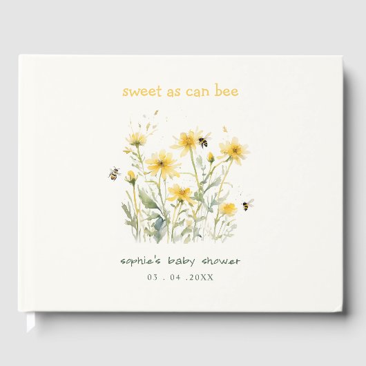 黄色の野生の花の甘いビーニュートラルベビーシャワー ゲストブック (正面)