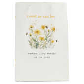 黄色の野生の花の甘いビーニュートラルベビーシャワー ミディアムペーパーバッグ (正面)