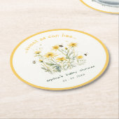 黄色の野生の花の甘いビーニュートラルベビーシャワー ラウンドペーパーコースター (アングル)