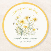 黄色の野生の花の甘いビーニュートラルベビーシャワー ラウンドペーパーコースター (正面)