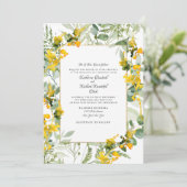 黄色の野生の花の葉 白い結婚式 招待状 (スタンド正面)