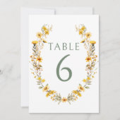 黄色の野結婚花リースの表の番号 招待状 (正面)