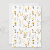 黄色の野結婚花リースの表の番号 招待状 (裏面)