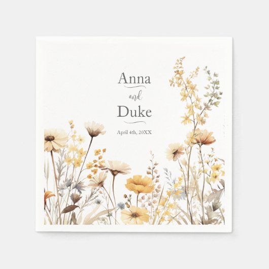 黄色の野結婚花 スタンダードカクテルナプキン (正面)
