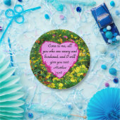 黄色の野花マタイ11:28写真デザイン ペーパープレート (パーティー)