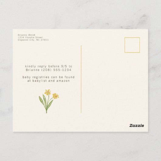 黄色の野草の赤男女兼用ちゃんシャワー ポストカード (裏面)