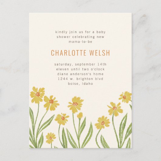 黄色の野草の赤男女兼用ちゃんシャワー ポストカード (正面)