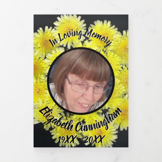 黄色の野草花パッチ5枚の記念碑 三つ折り案内状 (カバー)