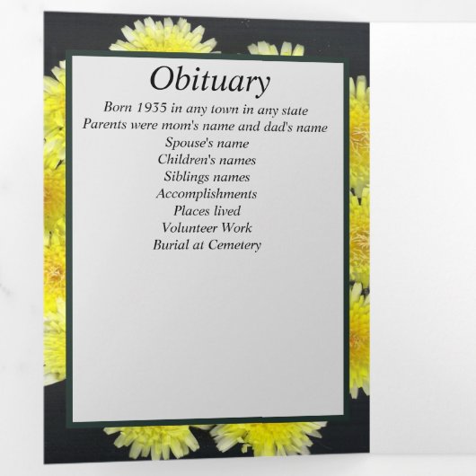 黄色の野草花パッチ5枚の記念碑 三つ折り案内状 (内部最初)