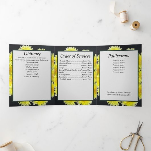 黄色の野草花パッチ5枚の記念碑 三つ折り案内状 (内部)