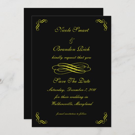 黄色の金ゴールドおとぎ話の日付を保存 セーブザデート (正面/裏面)