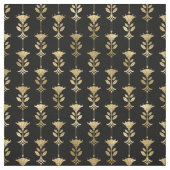 黄色の金ゴールドと黒のアールデコ抽象芸術フローラ ファブリック (見本)