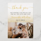 黄色の金ゴールドグリッターのグラデーション白いス感謝していクリップ 箔招待状 (正面)