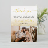 黄色の金ゴールドグリッターのグラデーション白いス感謝していクリップ 箔招待状 (立ち正面)