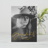 黄色の金ゴールドスタイリッシュスクリプト写真卒業パーティー 招待状 (スタンド正面)