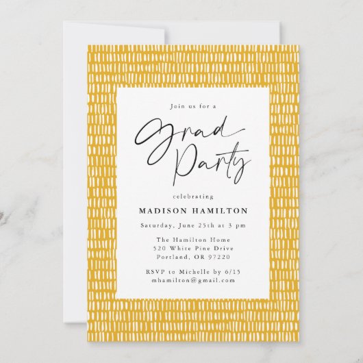 黄色の金ゴールドスタイリッシュスクリプト写真卒業パーティー 招待状 (裏面)