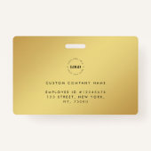 黄色の金ゴールドフォトIDカードとカスタムロゴ文字 バッジ (裏面)