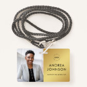 黄色の金ゴールドフォトIDカードとカスタムロゴ文字 バッジ (正面ランヤード)