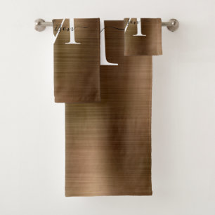 黄色の金ゴールドブラシ付きメタルモノグラムスクリプト バスタオルセット