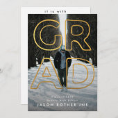 黄色の金ゴールドライン中空のグラーコンテンポラリード写真 案内状 (正面/裏面)