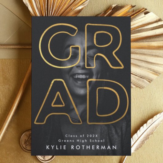 黄色の金ゴールドライン中空のグラーコンテンポラリード写真 案内状