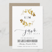 黄色の金ゴールド動物水の色のリース保存日付 招待状 (正面/裏面)