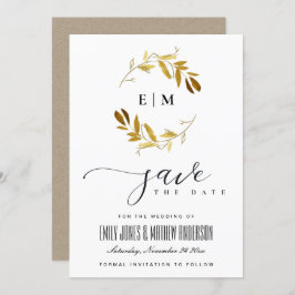 黄色の金ゴールド動物水の色のリース保存日付 招待状