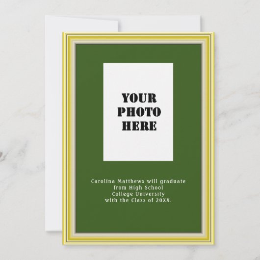 黄色の金ゴールド枠緑のディナー卒業 招待状 (裏面)