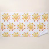 黄色の金ゴールド水色の太陽と光線パターン ビーチタオル (正面)