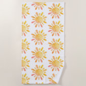 黄色の金ゴールド水色の太陽と光線パターン ビーチタオル (正面)