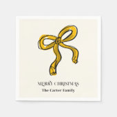 黄色の金ゴールド水色クリスマスボウスケッチ スタンダードカクテルナプキン (正面)