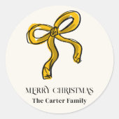 黄色の金ゴールド水色クリスマスボウスケッチ ラウンドシール (正面)