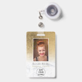 黄色の金ゴールド箔大理石ロゴ従業員のフォトパス バッジ (正面（伸縮クリップ）)