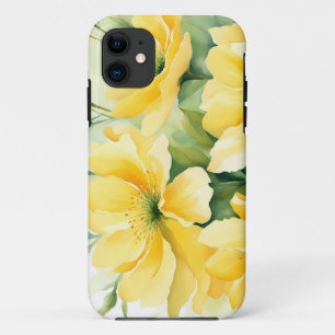 黄色の開花水色フローラ iPhone 11 ケース