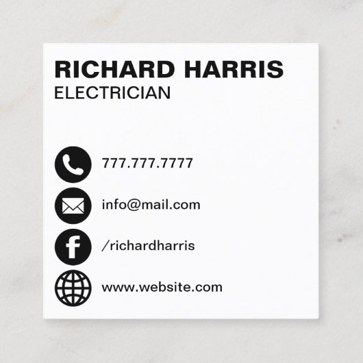 黄色の電モダン源プラグ電気技術者 スクエア名刺 (裏面)