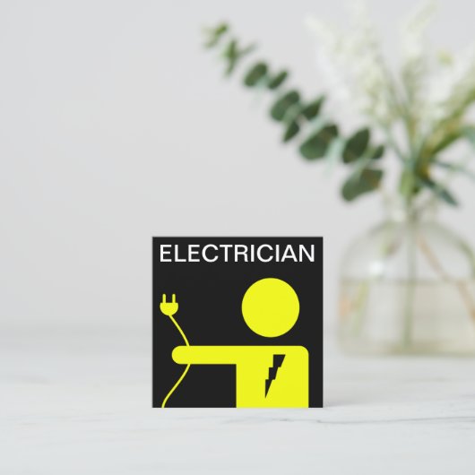 黄色の電モダン源プラグ電気技術者 スクエア名刺 (スタンド正面)