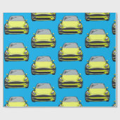 黄色の電気自動車SUV車の青の背景 ラッピングペーパー (フラット)