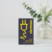 黄色の電源プラグミニマリスト（青）の電気技師 名刺 (スタンド正面)