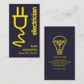 黄色の電源プラグミニマリスト（青）の電気技師 名刺 (正面/裏面)