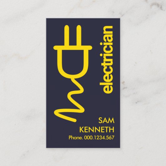 黄色の電源プラグミニマリスト（青）の電気技師 名刺 (正面)