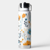 黄色の青いかわいらしフローラの名前の追加 ウォーターボトル (背面)