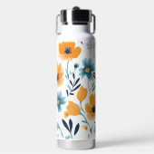 黄色の青いかわいらしフローラの名前の追加 ウォーターボトル (正面)