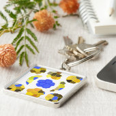 黄色の青いイラストレーションファンシーシェイプKeychain キーホルダー (側面)