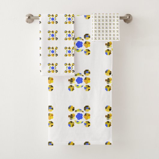 黄色の青いイラストレーションファンシー図形 バスタオルセット (インサイチュ)