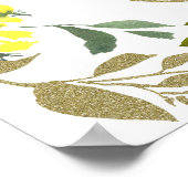 黄色の青いフローラが結婚抜けた式のサイン ポスター (角)