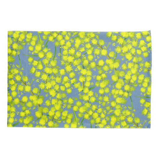 黄色の青いワタラアカシアの植物枕 枕カバー (裏面-左)