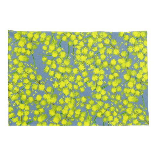 黄色の青いワタラアカシアの植物枕 枕カバー (裏面-右)