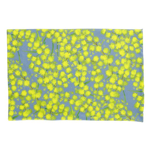 黄色の青いワタラアカシアの植物枕 枕カバー (正面左)