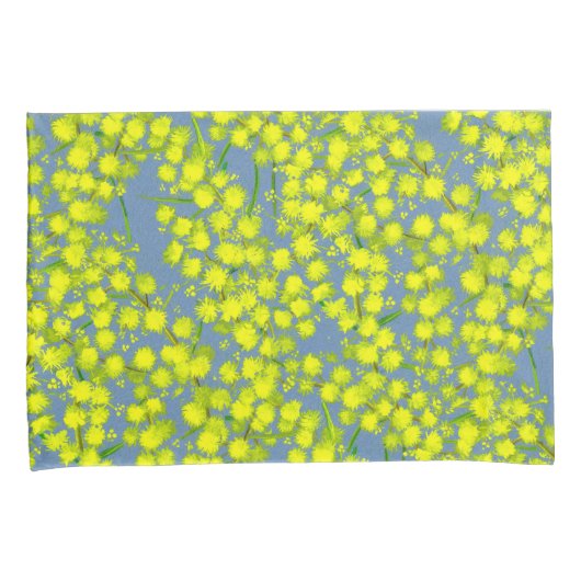 黄色の青いワタラアカシアの植物枕 枕カバー (正面右)